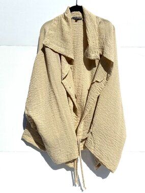 Women’s Karen Klein Kimono-Style Wrap Shirt Jacket Tan L